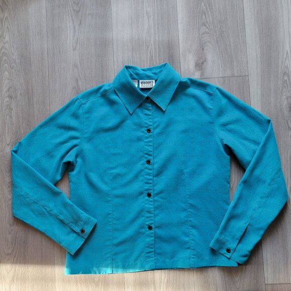 Chicos Design Womens Button-Up Turquoise Shirt Size 0 Small - Picture 3 of 4